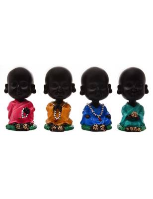 Karigaari India Handcrafted Set of 4 Resine Little Buddha Monk Sculpture 1