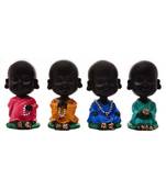 Karigaari India Handcrafted Set of 4 Resine Little Buddha Monk Sculpture