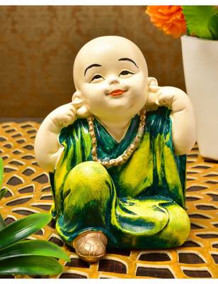 Karigaari India Handcrafted Resine Hear No Evil Buddha Monk Idol Sculpture 1
