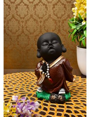 Karigaari India Handcrafted Resine Little Brown Blessing Lord Buddha Monk Idol Sculpture | Showpiece for Home and Office 1