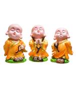 Karigaari India Handcrafted Set of 3 Resine Little Laughing Buddha Monk Sculpture | Showpiece for Home and Office