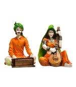 Karigaari India Handcrafted Traditions of Rajasthani Lady and Man Playing Harmonium & Veena Polyresine Showpiece
