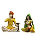 Karigaari India Handcrafted Traditions of Rajasthani Lady Making Mirchi and Man Drinking Hukka Polyresine Showpiece