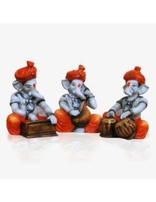 Karigaari Ganesha Playing Veena, Tabla and Harmonium Polyresine Idol (12.7 cm x 12.7 cm x 12.7 cm, Set of 3) 1
