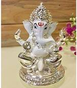 Karigaari India 999 Silver Plated White Appu Ganesha (3X2X3 Inches) Car Dashboard Idols