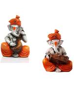 Karigaari India Handcrafted Set of 2 Polyresine Ganesha Playing Instrument Showpiece