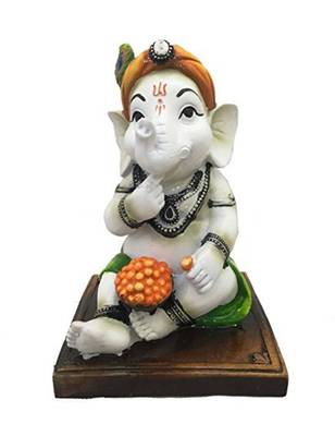Karigaari Resine India Dhoti Ganesha Eating Ladoo Showpiece (Green, Standard Size) 1