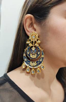 Blue Kundan Meenakari Earrings 1
