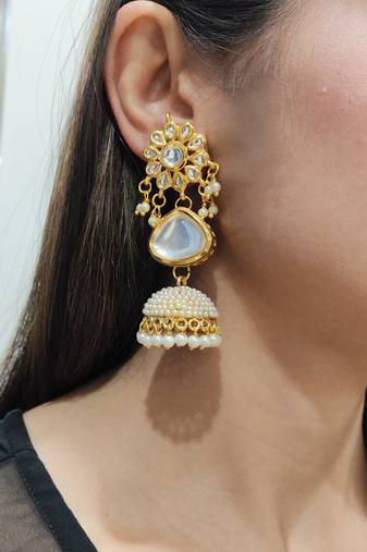 White Kundan Earrings