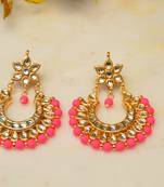 Neon Pink Kundan Chandbali Earrings