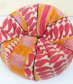 Handmade cotton kantha quilt Floral kids Bean Bag Chair, Round Bohemian Decorative Embroidered Ottoman Pouf, only cover