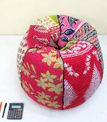 Handmade cotton kantha quilt Floral kids Bean Bag Chair, Round Bohemian Decorative Embroidered Ottoman Pouf, only cover