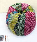 Handmade cotton kantha quilt Floral kids Bean Bag Chair, Round Bohemian Decorative Embroidered Ottoman Pouf, only cover