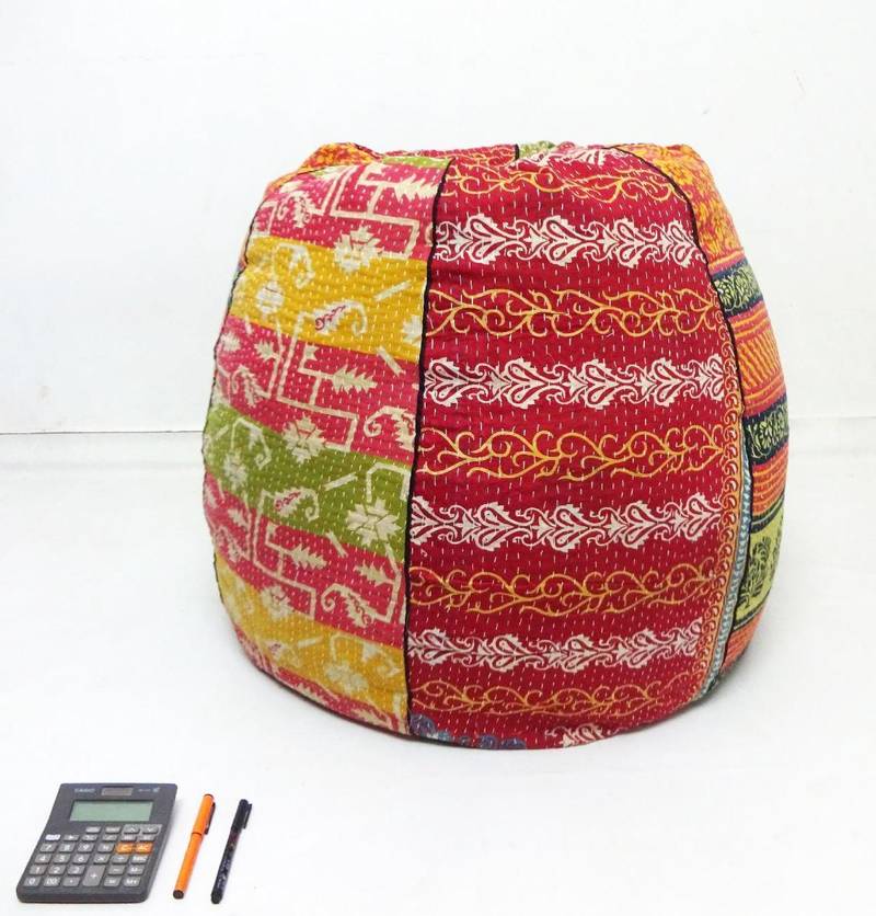 Handmade cotton kantha quilt Floral kids Bean Bag Chair, Round Bohemian