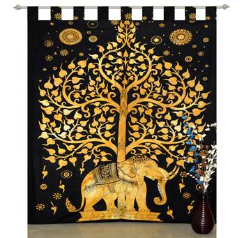indian Elephant Tab top curtain Tree of life curtains,1 Panel Set Mandala Curtain, Twin Tapestry, Drapes & Valances 2