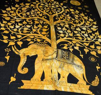indian Elephant Tab top curtain Tree of life curtains,1 Panel Set Mandala Curtain, Twin Tapestry, Drapes & Valances 3
