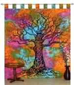 Indian Tie Dye Tree Of Life Tapestry, Mandala Window Curtain Valances Room Divider Tab top Curtains