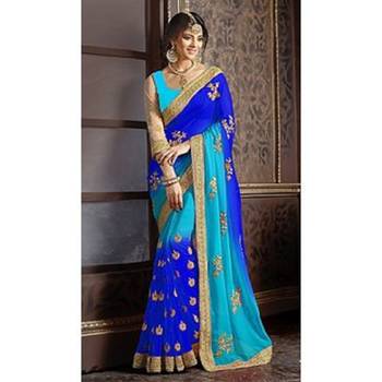 Multicolor embroidered georgette saree with blouse 1