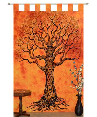 INDIAN Tree of life Kitchen Window Curtains & Valances Set Dorm Tab top Tapestry Drape Balcony Boho Set Hippie Panel 2