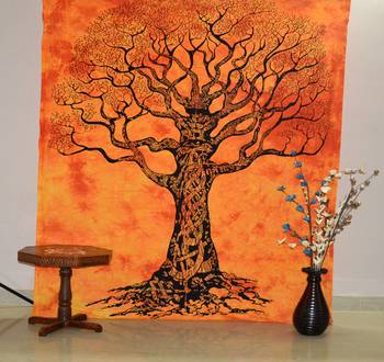 INDIAN Tree of life Kitchen Window Curtains & Valances Set Dorm Tab top Tapestry Drape Balcony Boho Set Hippie Panel 3