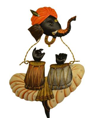 Karigaari Ganesha Playing Tabla Iron Wall Hanging (30.48 cm x 5 cm x 43.18 cm) 1