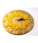 Karigaari India Round Wooden Flowery Wall Clock (Size : 12 x 12 Inches) - Brown & Yellow