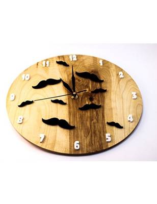 Karigaari India Round Wooden Moustache Wall Clock (Size: 12 x 12 inches) - Brown & Black Home Decor and Office 1