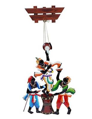 Karigaari India Wrought Iron Krishna Stealing Makkhan with Friends Wall Hanging I Makkhan Chor Wall Hanging 1