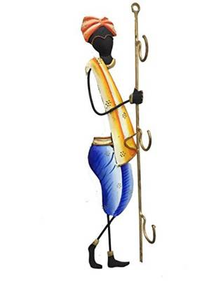 Karigaari India Wrought Iron Rajasthani Man Key Holder - 3 Hooks 1