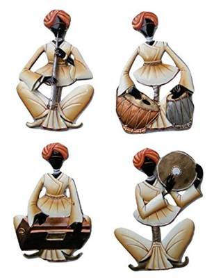 Karigaari Wrought Iron Handcrafted Rajasthani Men Wall Hanging Art Showpiece (Brown, 12x3x10 -inch) - Set of 4 1