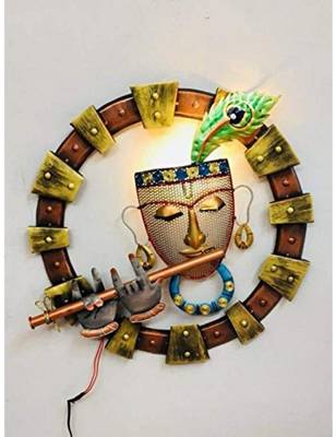 Karigaari Metal LED Krishna Playing Flute Art Wall Hanging (19x19 Inches, Multicolour, JDPW18) 1