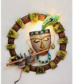 Karigaari Metal LED Krishna Playing Flute Art Wall Hanging (19x19 Inches, Multicolour, JDPW18)