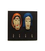 Karigaari MDF Couple Mask Wood Key Holder (14 cm x 3 cm x 14 cm)