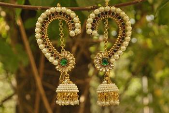 Beautiful Maroon & Green colour Earrings studded with pearls 1