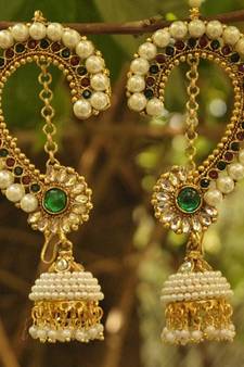 Beautiful Maroon & Green colour Earrings studded with pearls