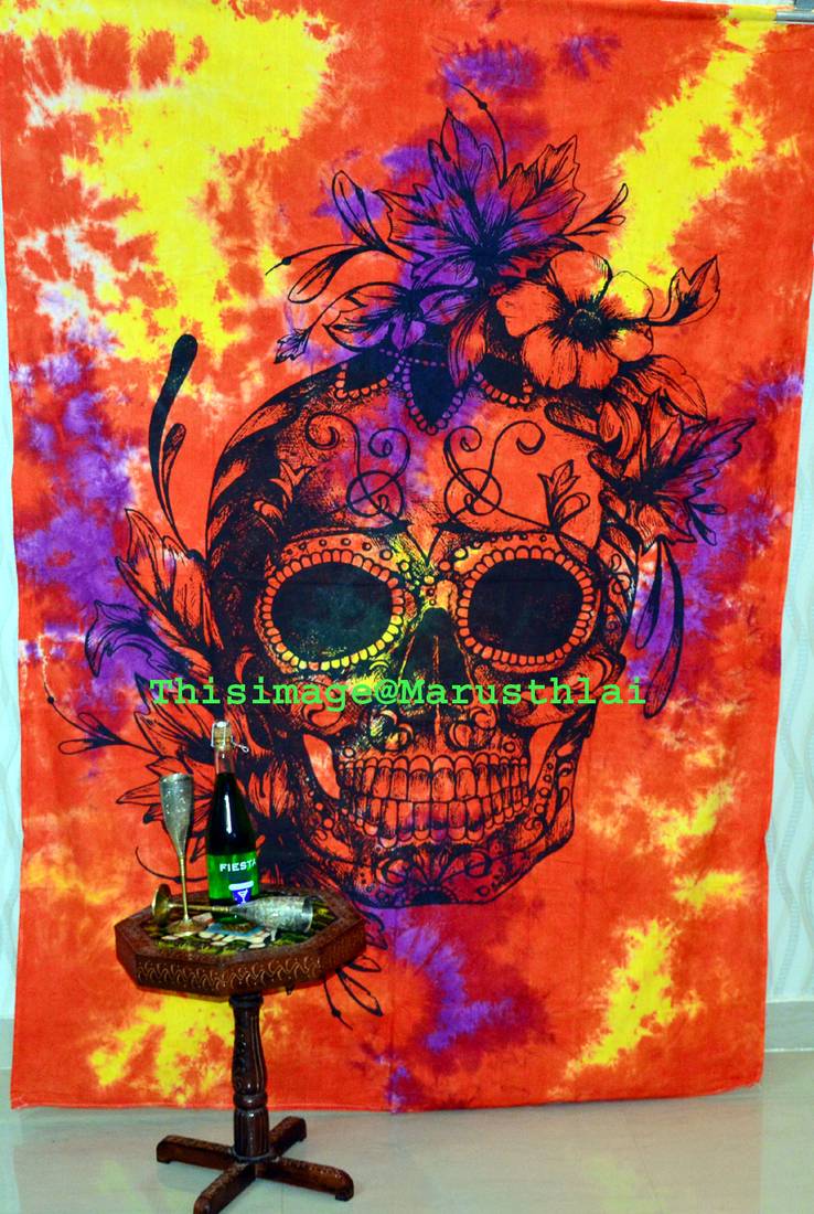 Multi Color Skull Tapestry tapestry Mandala Bedding, Mandala