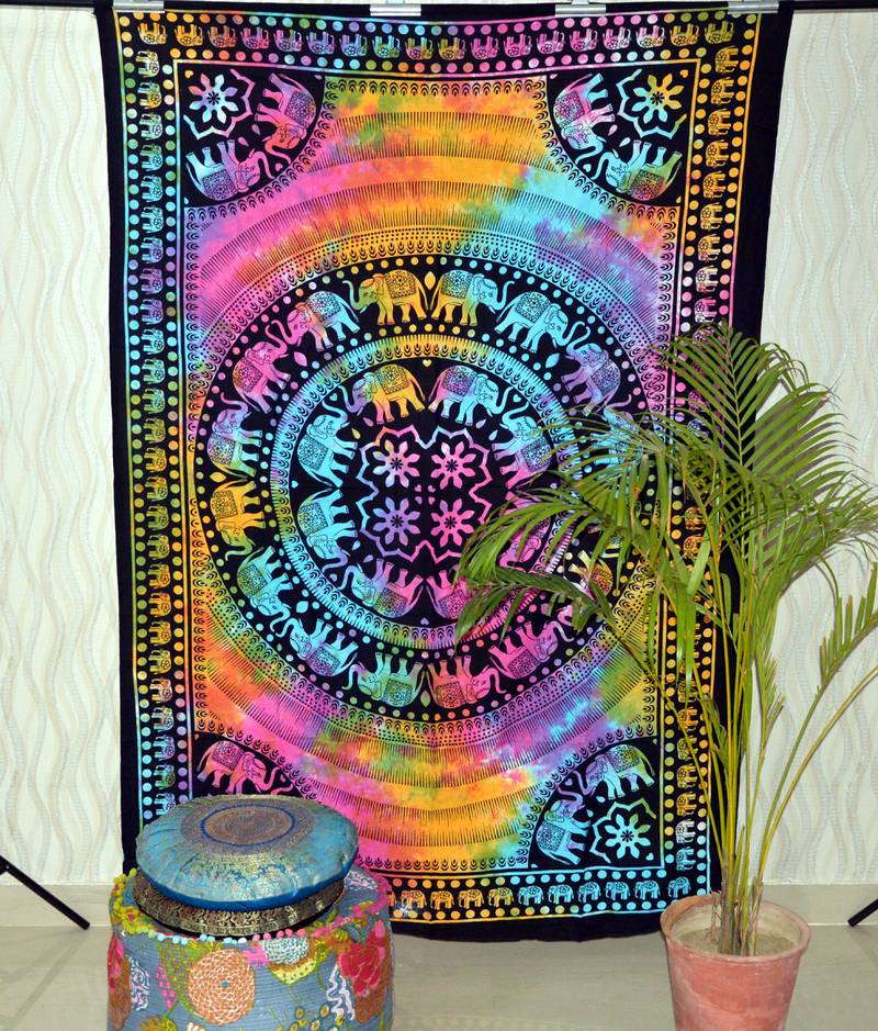 Indian Mandala Beach Throw Tapestry Hippy Boho Gypsy Cotton Tie Dye Table Cover Twin Size 55 X 85 inches