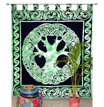 INDIAN MANDALA Kitchen Window Curtains & Valances Set Dorm Tab top Tapestry Drape Balcony Curtain Boho Set Hippie panel 1