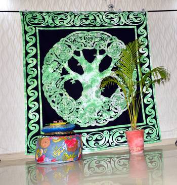 INDIAN MANDALA Kitchen Window Curtains & Valances Set Dorm Tab top Tapestry Drape Balcony Curtain Boho Set Hippie panel 3
