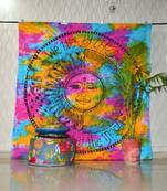 Tie Dye Multi Color Tapestry, Yin Yang Tapestry, Mandala Tapestries, Cotton Printed Bohemian Hippie Large Wall Art Queen