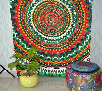 Boho Living Room Tab top Curtains, Bohemian Curtains For Bedroom, Tie Dye Tapestry Curtains, Mandala Hippie Dorm Decor 4
