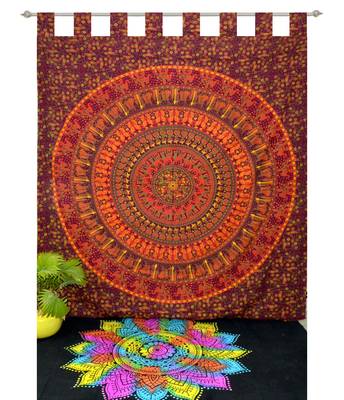 INDIAN MANDALA Kitchen Window Curtains & Valances Set Dorm Tab top Tapestry Drape Balcony Curtain Boho Set Hippie panel 1