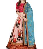 Seductive Rose Pink Dori and Sequins Embroiderey on Digital Floral Print Art Silk Fabric Lehenga choli for wedding
