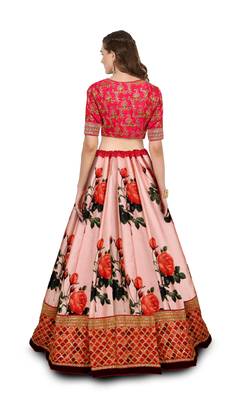 Seductive Rose Pink Dori and Sequins Embroiderey on Digital Floral Print Art Silk Fabric Lehenga choli for wedding 2