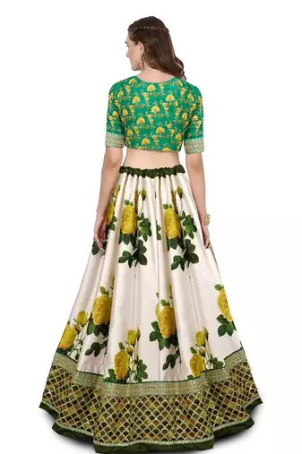 Ravishing Green Dori and Sequins Embroidered & Digital Printed Designer Floral Silk Lehenga