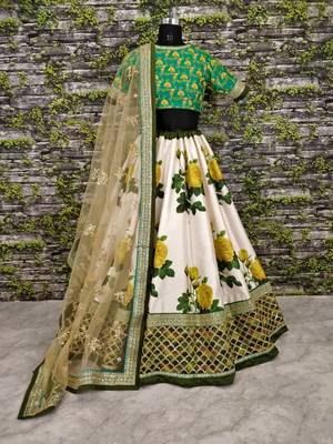 Ravishing Green Dori and Sequins Embroidered & Digital Printed Designer Floral Silk Lehenga 3
