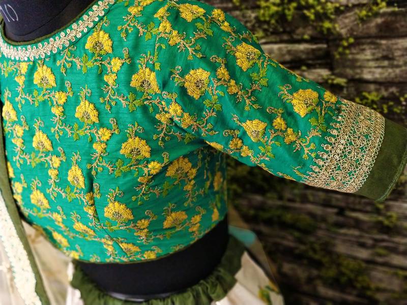 Ravishing Green Dori and Sequins Embroidered & Digital Printed Designer Floral Silk Lehenga