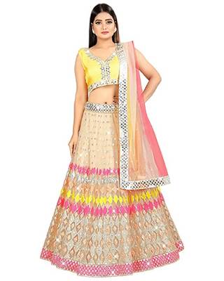 Multicolor Embroidered Art Silk Semi Stitched Lehenga With Dupatta 1