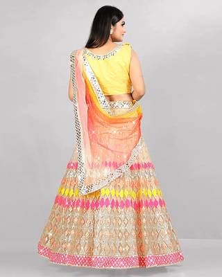 Multicolor Embroidered Art Silk Semi Stitched Lehenga With Dupatta 4