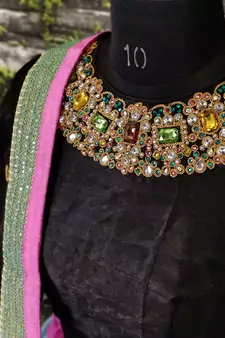  Peacock Blue And Black Dori And Sequins Embroidered Art Silk Lehenga Choli For Wedding